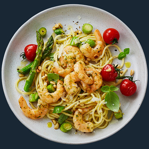 Spaghetti mit Kirschtomaten und Garnelen